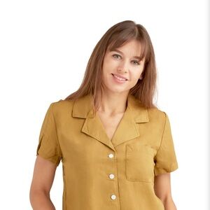 Body Glove Yellow Notched Collar Boxy Button Down Shirt